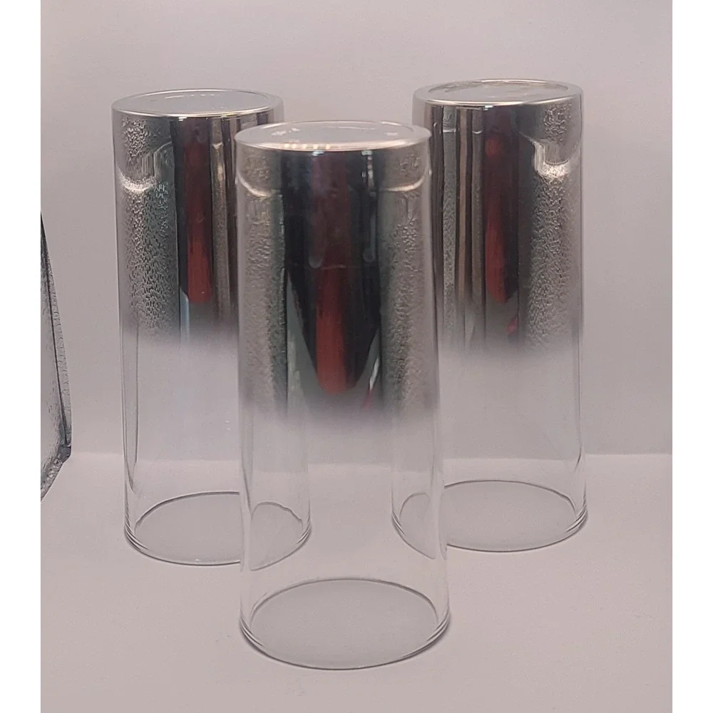 Vintage MCM Silver Fade Ombre Highball Glasses Set of 3 Tumblers Barware 1960s